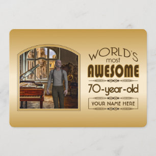 金ゴールド70誕生日ワールド最高ののカスタムフォトフレーム 招待状