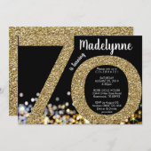 金ゴールド70誕生日招待状- 70招待状 招待状 (正面/裏面)
