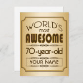 金ゴールド70誕生祝いワールドファブラス インビテーションポストカード (正面/裏面)