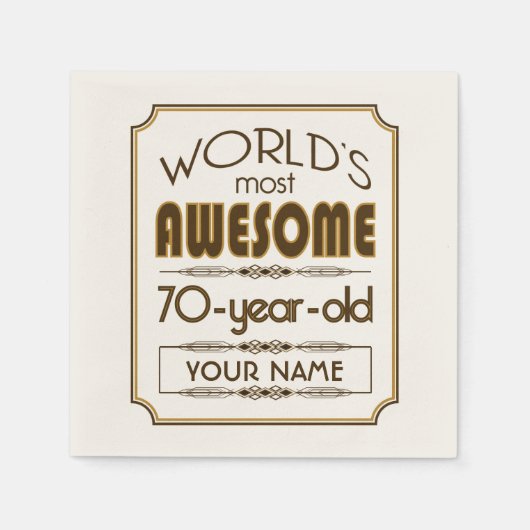 金ゴールド70誕生祝いワールドファブラス スタンダードカクテルナプキン (正面)