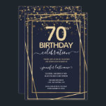 金ゴールド70thバースデーパーティーブルー金ゴールド 招待状<br><div class="desc">フェイク縁どエレガント紙吹雪の輝く金ゴールドのハイライトがトップに縁どある。すべての文字は調整可能で、簡単は独自のパーティーニーズに合わせて変更できる。70素晴らし歳の誕生日テンプレートデザイン。</div>