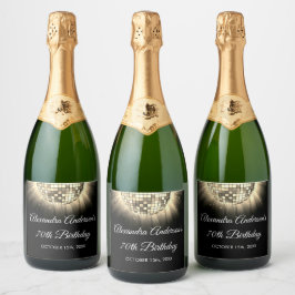 金ゴールド70thバースデーパーティー70のディスコボール スパークリングワインラベル