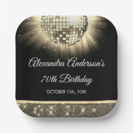 金ゴールド70thバースデーパーティー70のディスコボール ペーパープレート
