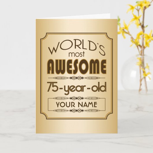 金ゴールド75世誕生祝いの最高の素晴らしい カード (黄色い花)