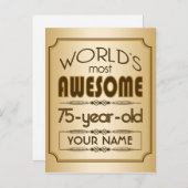 金ゴールド75誕生祝いワールドファブラス インビテーションポストカード (正面/裏面)