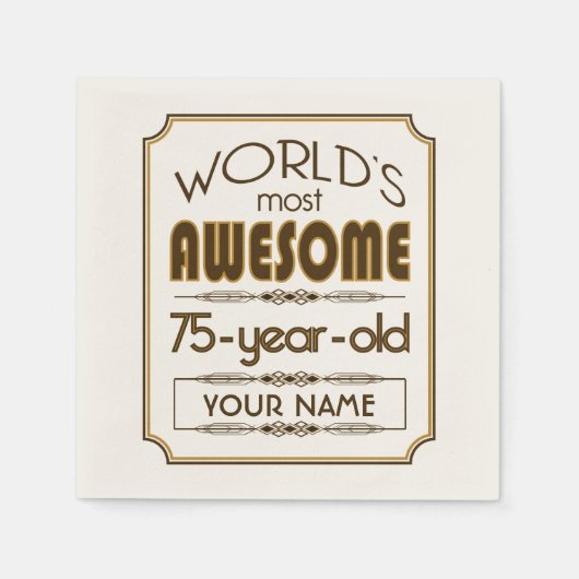金ゴールド75誕生祝いワールドファブラス スタンダードカクテルナプキン (正面)