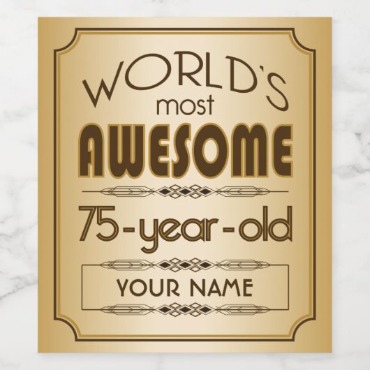 金ゴールド75誕生祝いワールドファブラス ワインラベル (シングルラベル)