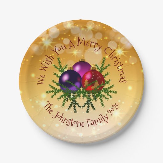 金ゴールド7"に一致するクリスマスの名前を追加 ペーパープレート (正面)