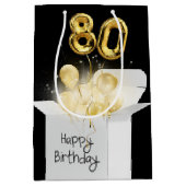 金ゴールド80番目の誕生日バルーン（ボックス） ミディアムペーパーバッグ (正面)