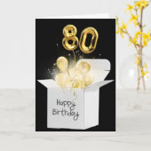 金ゴールド80誕生日バルーン(白いボックス) カード (黄色い花)