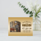 金ゴールド80誕生日ワールド最高ののカスタムフォトフレーム インビテーションポストカード (スタンド正面)