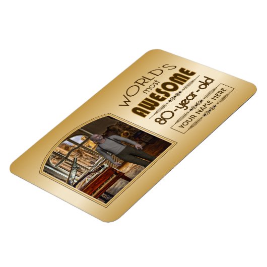 金ゴールド80誕生日ワールド最高ののカスタムフォトフレーム マグネット (左側)