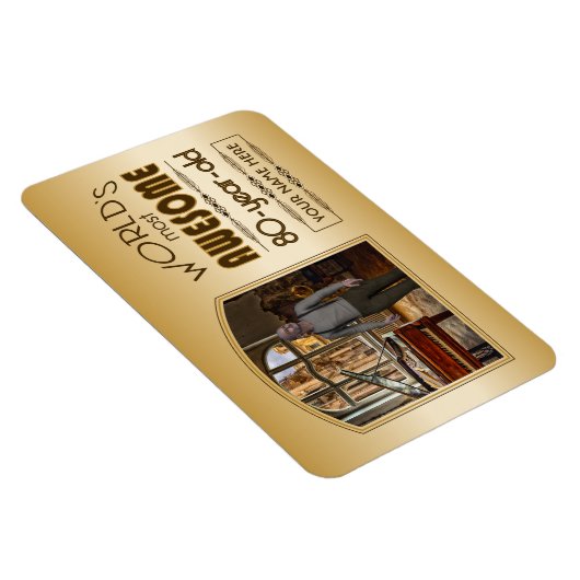 金ゴールド80誕生日ワールド最高ののカスタムフォトフレーム マグネット (右側)