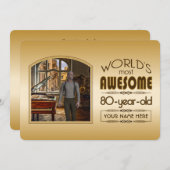 金ゴールド80誕生日ワールド最高ののカスタムフォトフレーム 招待状 (正面/裏面)