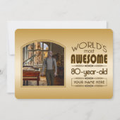 金ゴールド80誕生日ワールド最高ののカスタムフォトフレーム 招待状 (正面)