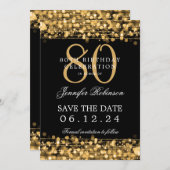 金ゴールド80誕生日日付の保存 招待状 (正面/裏面)