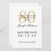 金ゴールド80th Birthday Party日付を保存 招待状 (正面/裏面)