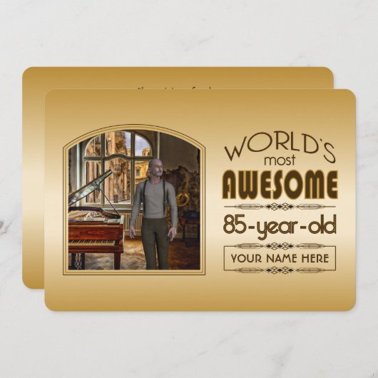 金ゴールド85誕生日ワールド最高ののカスタムフォトフレーム 招待状 (正面/裏面)