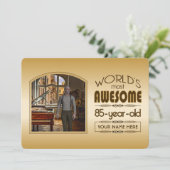 金ゴールド85誕生日ワールド最高ののカスタムフォトフレーム 招待状 (スタンド正面)