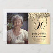 金ゴールド90位九十ドリップエレガント誕生日 招待状 (正面)