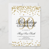 金ゴールド90番目の誕生日グリッター紙吹雪 招待状 (正面)