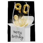 金ゴールド90番目の誕生日バルーン（ボックス） ミディアムペーパーバッグ (正面)