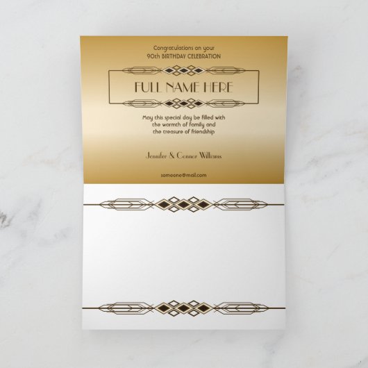 金ゴールド90誕生日の最高のカスタム写真立て カード (内部)