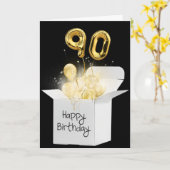 金ゴールド90誕生日バルーン(白いボックス) カード (黄色い花)