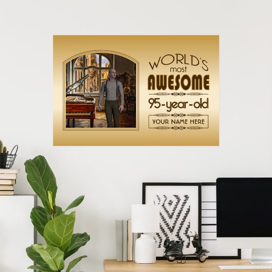 金ゴールド95誕生日ワールド最高ののカスタムフォトフレーム ポスター (ホームオフィス)