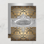 金ゴールド&かわいらしシルバーダマスクスウィート16招待状 招待状 (正面/裏面)