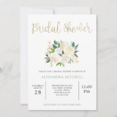 金ゴールド|のブライダルシャワーのアイボリーの水彩画の花柄 招待状 (正面)