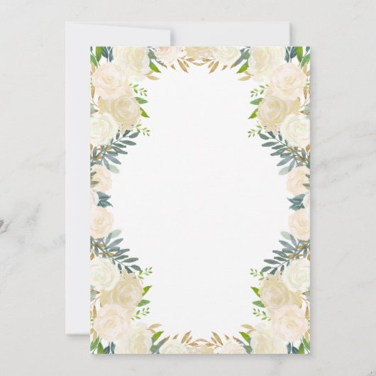 金ゴールド|のブライダルシャワーのアイボリーの水彩画の花柄 招待状 (裏面)