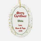 金ゴールド（ばちゃばちゃ）跳ねるサンタポーズドイツシェパードパピー セラミックオーナメント (裏面)