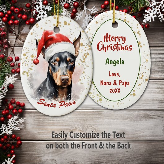 金ゴールド(ばちゃばちゃ)跳ねるサンタポーズ(犬)ドーベルマン・ピンシェル セラミックオーナメント