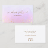 金ゴールド（ばちゃばちゃ）跳ねるスクリプトピンク抽象芸術水色バス 名刺 (正面/裏面)