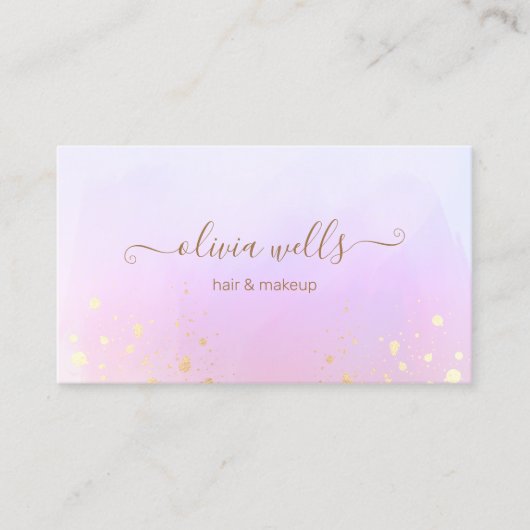 金ゴールド（ばちゃばちゃ）跳ねるスクリプトピンク抽象芸術水色バス 名刺 (正面)