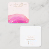 金ゴールド(ばちゃばちゃ)跳ねるピンクウォーターカラーイヤリングディスプレイS スクエア名刺 (正面/裏面)