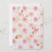 金ゴールド（ばちゃばちゃ）跳ねるピンクローズウォーターカラー誕生日 招待状 (裏面)