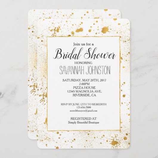 金ゴールド(ばちゃばちゃ)跳ねるブライダルシャワー 招待状 (正面/裏面)