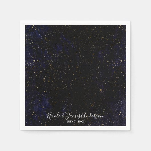 金ゴールド（ばちゃばちゃ）跳ねるモダンシックパープルブルーコズミックパーティー スタンダードカクテルナプキン (正面)