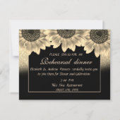 金ゴールド、ひまわり、グリッターリハーサルディナー 招待状 (正面)