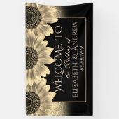 金ゴールド，ひまわり，グリッター結婚のバナー 横断幕 (縦)