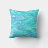 金ゴールド、アクアおよびブルー抽象芸術 クッション (裏面)
