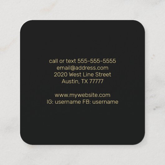 金ゴールド&アメジストロータスフラワーブラック スクエア名刺 (裏面)