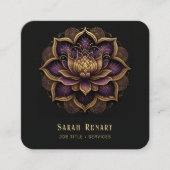 金ゴールド&アメジストロータスフラワーブラック スクエア名刺 (正面)