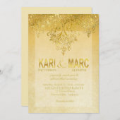 金ゴールド&アンティークアイボリーギャツビーグリッターフローリッシュ 招待状 (正面/裏面)