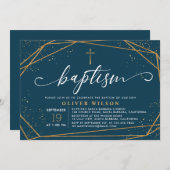 金ゴールド·アンド·ネービー·ボーイ·バプテエレガントィスマ招待状 招待状 (正面/裏面)