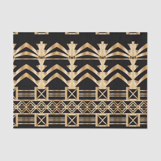 金ゴールド、アール・デコ、新しい、黒、ヴィンテージ、シックなパターン 薄葉紙 (正面)