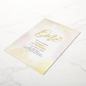 金ゴールド&イエローハート1歳の誕生日パーティー 箔招待状 (回転した状態)