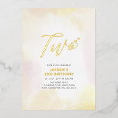 金ゴールド&イエローハート2歳の誕生日パーティー 箔招待状 (正面)